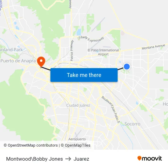 Montwood\Bobby Jones to Juarez map