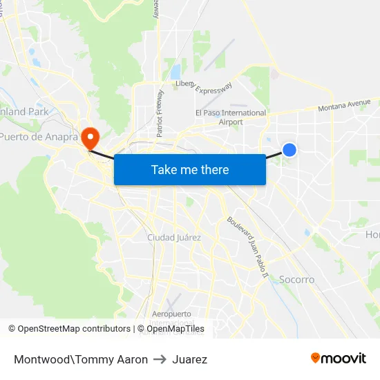 Montwood\Tommy Aaron to Juarez map