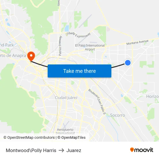 Montwood\Polly Harris to Juarez map