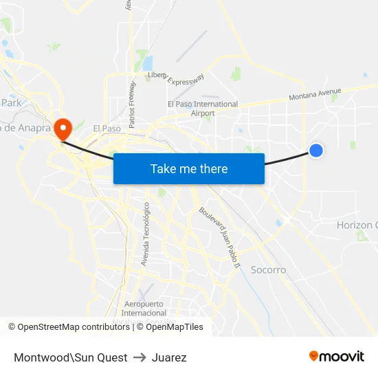 Montwood\Sun Quest to Juarez map