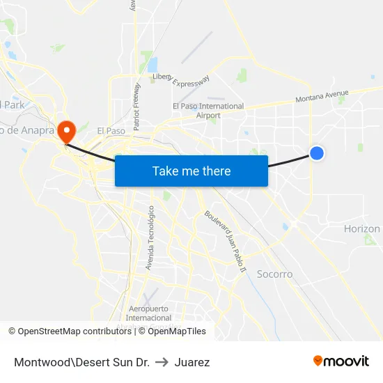 Montwood\Desert Sun Dr. to Juarez map