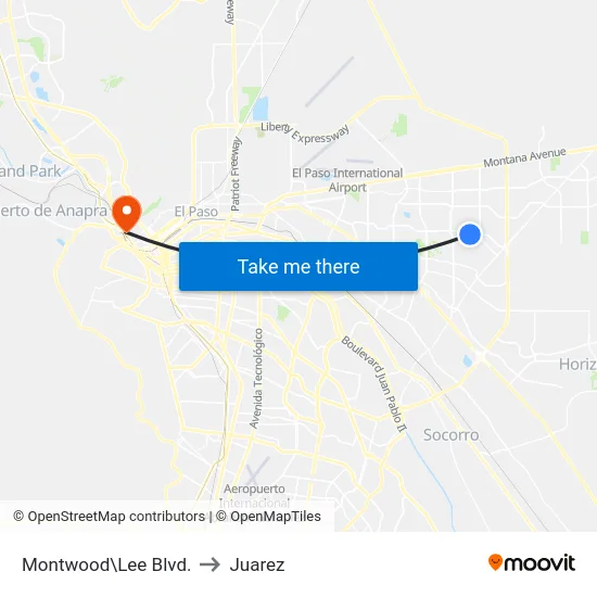 Montwood\Lee Blvd. to Juarez map