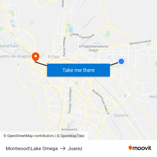 Montwood\Lake Omega to Juarez map