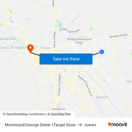 Montwood\George Dieter \Target Store to Juarez map