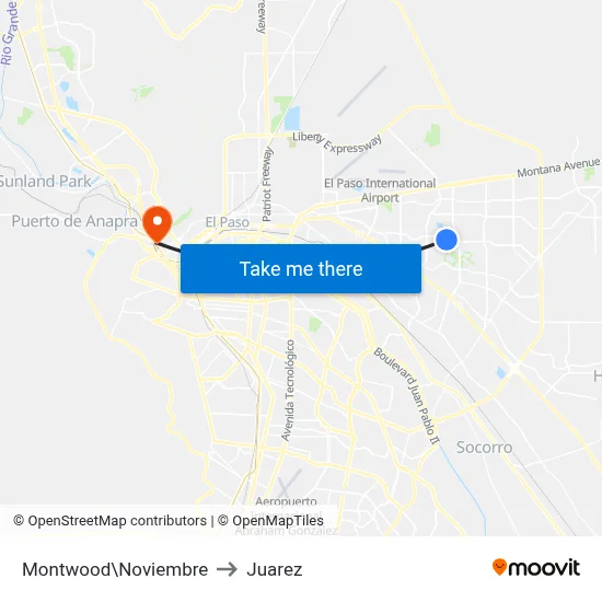 Montwood\Noviembre to Juarez map