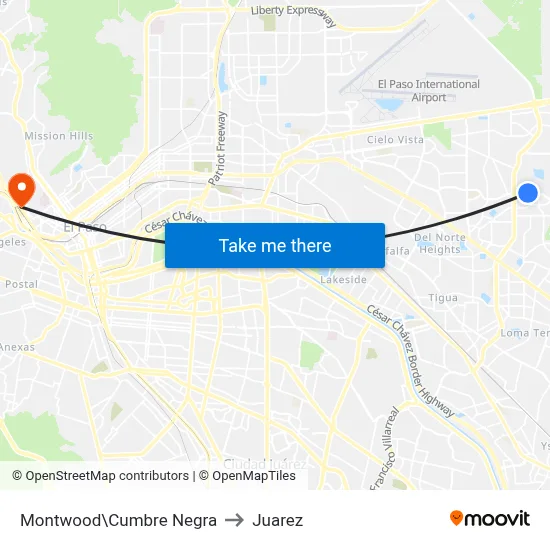 Montwood\Cumbre Negra to Juarez map