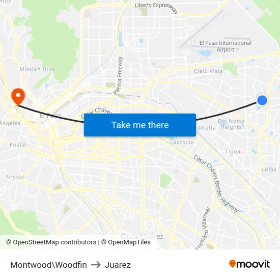 Montwood\Woodfin to Juarez map