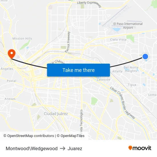 Montwood\Wedgewood to Juarez map