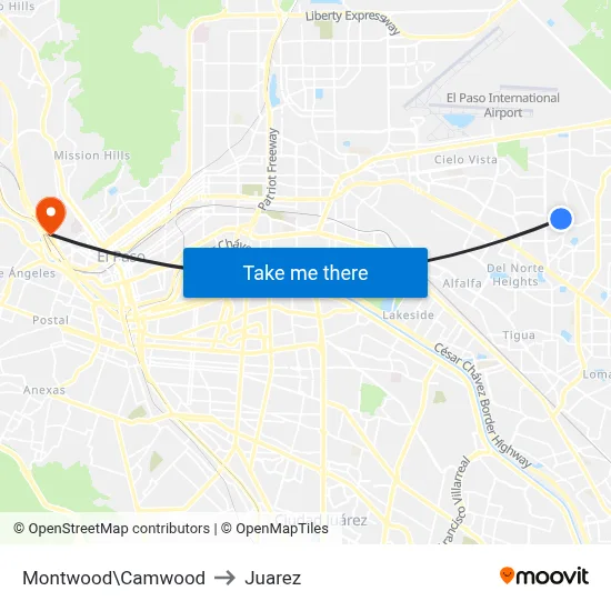 Montwood\Camwood to Juarez map