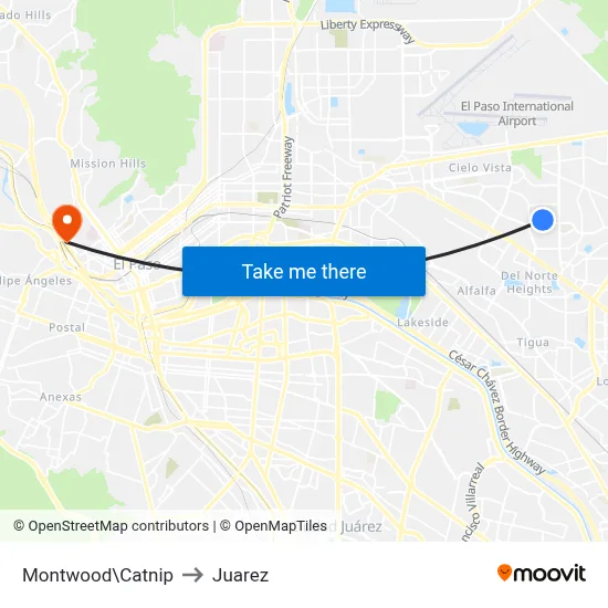 Montwood\Catnip to Juarez map
