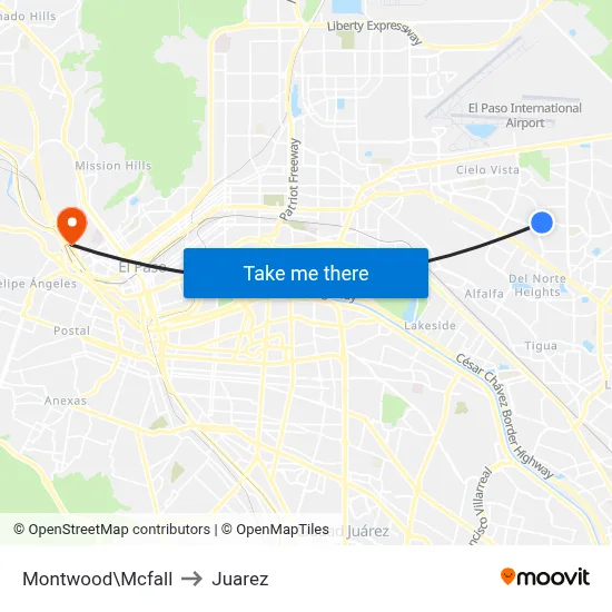 Montwood\Mcfall to Juarez map