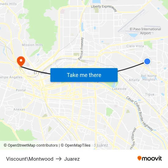 Viscount\Montwood to Juarez map