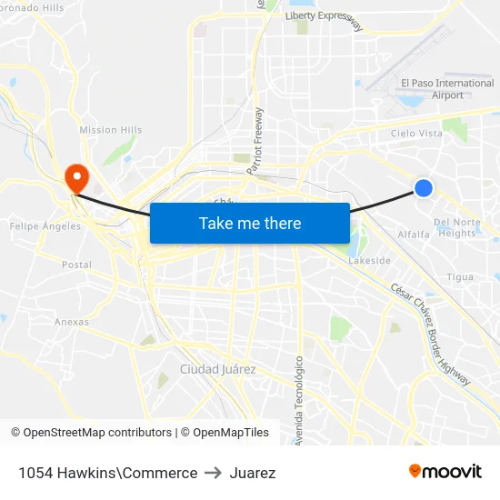 1054 Hawkins\Commerce to Juarez map