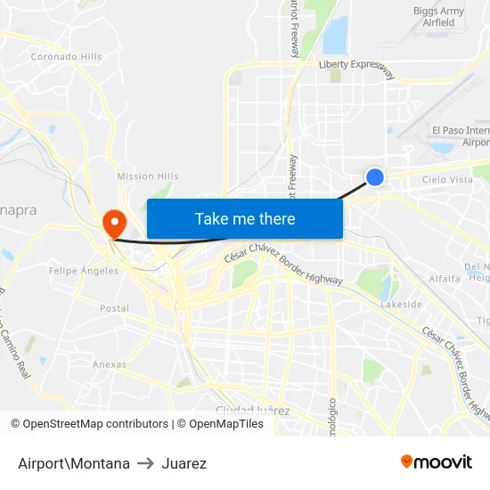 Airport\Montana to Juarez map