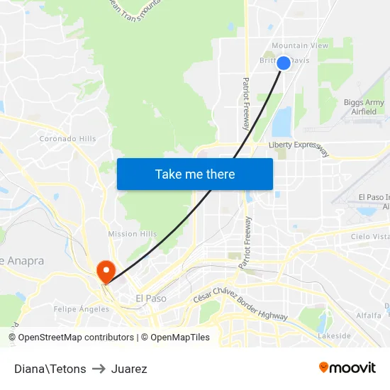 Diana\Tetons to Juarez map