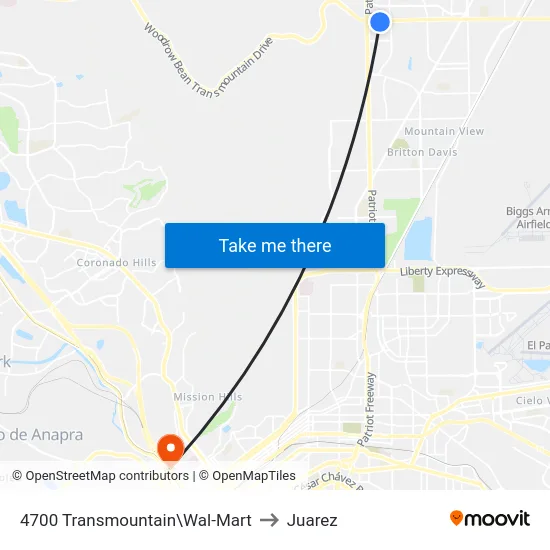 4700 Transmountain\Wal-Mart to Juarez map