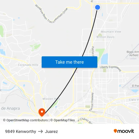 9849 Kenworthy to Juarez map