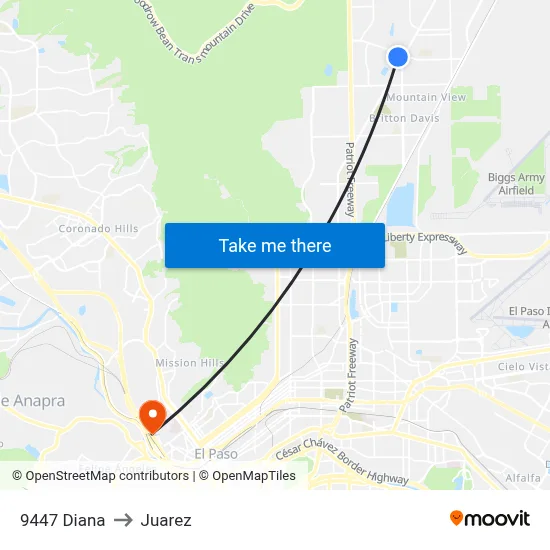 9447 Diana to Juarez map