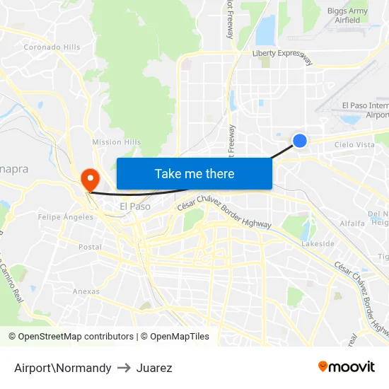 Airport\Normandy to Juarez map