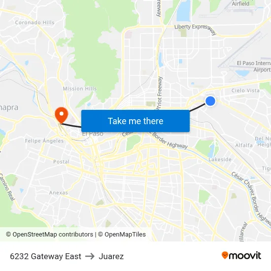 6232 Gateway East to Juarez map
