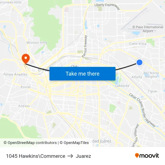 1045 Hawkins\Commerce to Juarez map