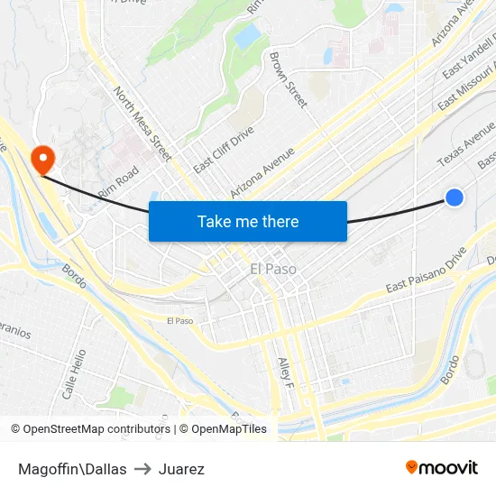 Magoffin\Dallas to Juarez map