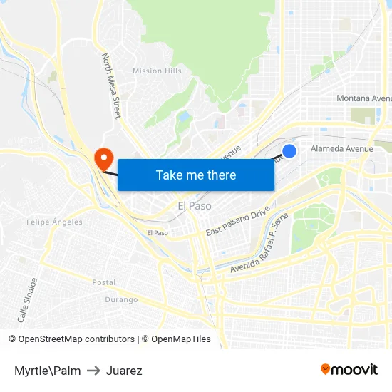 Myrtle\Palm to Juarez map