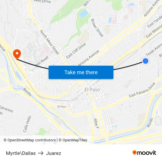 Myrtle\Dallas to Juarez map