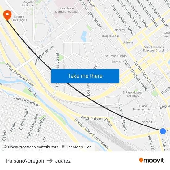 Paisano\Oregon to Juarez map