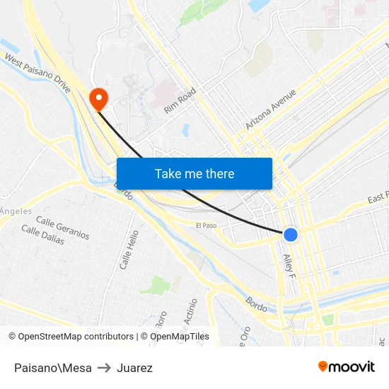 Paisano\Mesa to Juarez map