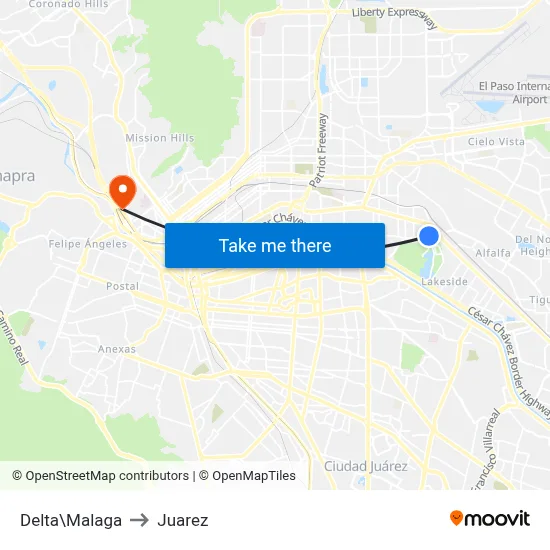 Delta\Malaga to Juarez map