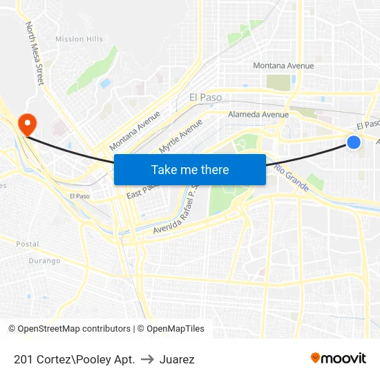 201 Cortez\Pooley Apt. to Juarez map