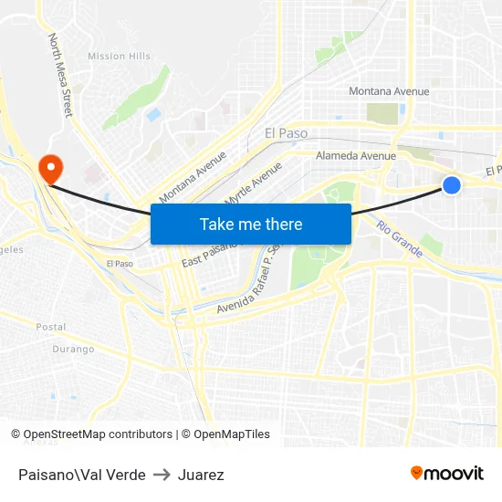 Paisano\Val Verde to Juarez map