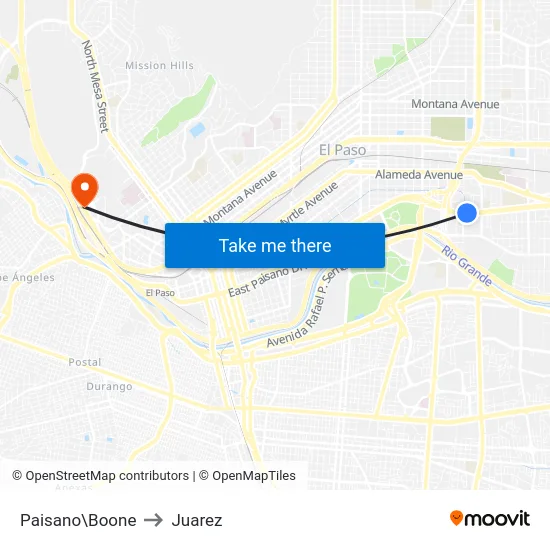 Paisano\Boone to Juarez map