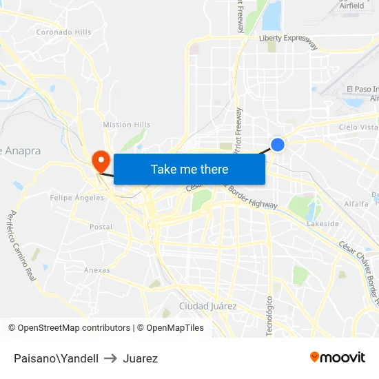 Paisano\Yandell to Juarez map