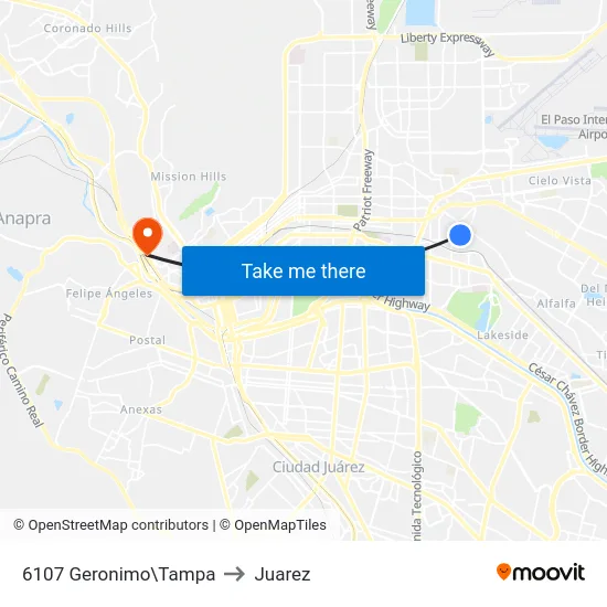6107 Geronimo\Tampa to Juarez map