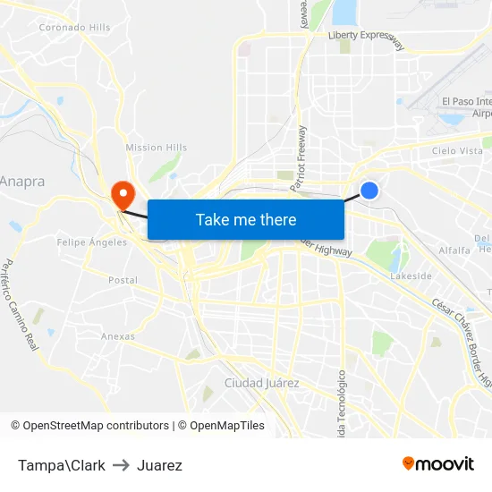 Tampa\Clark to Juarez map