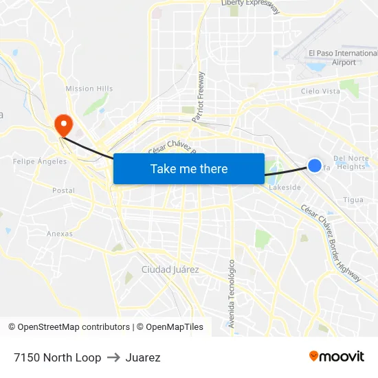 7150 North Loop to Juarez map