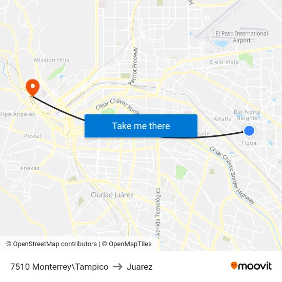 7510 Monterrey\Tampico to Juarez map