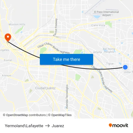 Yermoland\Lafayette to Juarez map