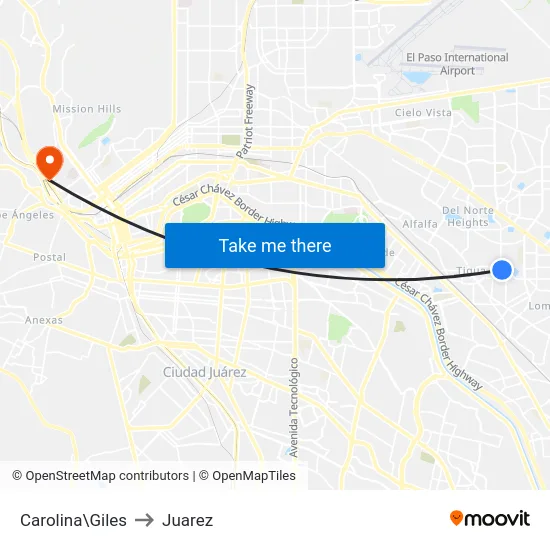 Carolina\Giles to Juarez map