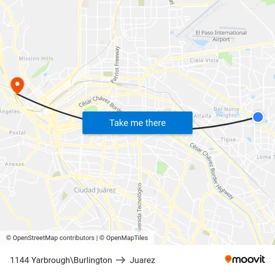 1144 Yarbrough\Burlington to Juarez map