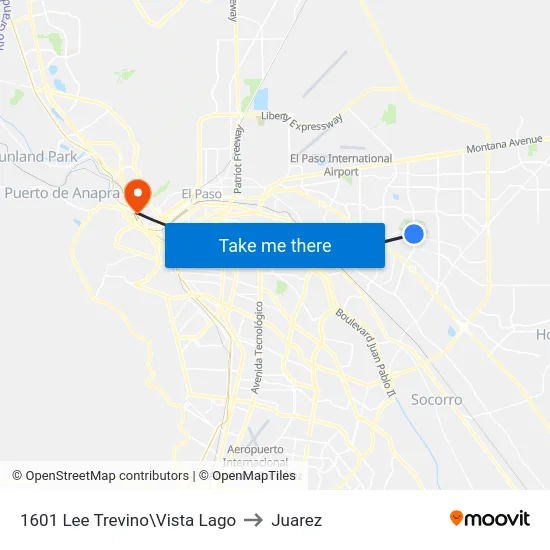 1601 Lee Trevino\Vista Lago to Juarez map