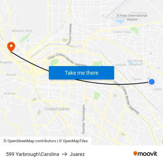 599 Yarbrough\Carolina to Juarez map