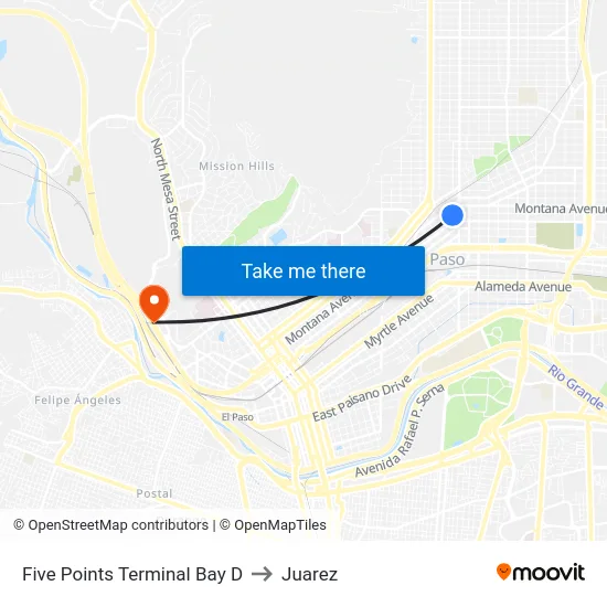 Five Points Terminal Bay D to Juarez map