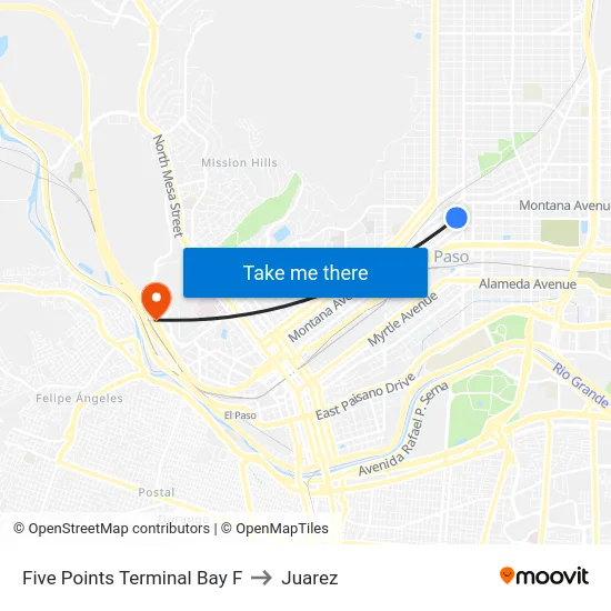 Five Points Terminal Bay F to Juarez map