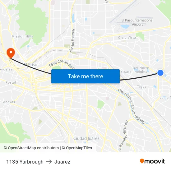 1135 Yarbrough to Juarez map