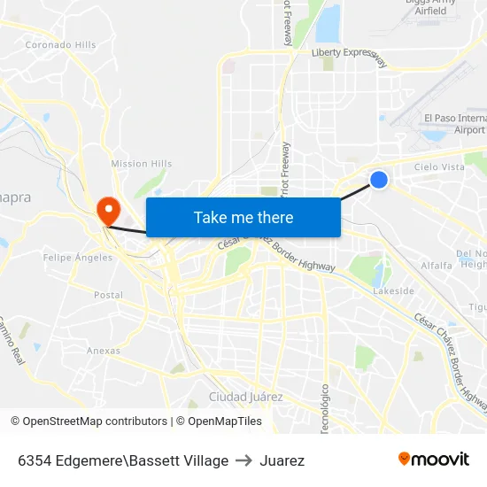 6354 Edgemere\Bassett Village to Juarez map