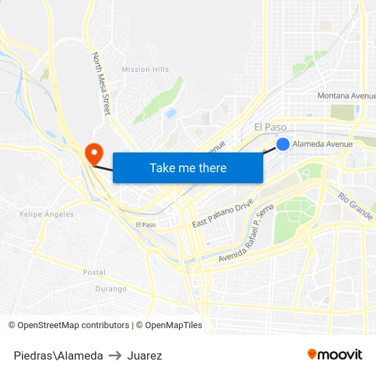 Piedras\Alameda to Juarez map