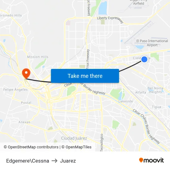 Edgemere\Cessna to Juarez map
